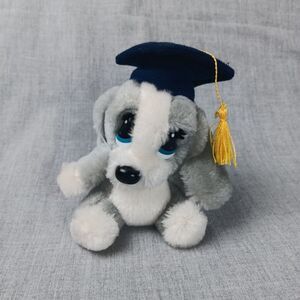 Applause Sad Sam Puppy Dog Graduation Soft Toy Basset Hound Grey White Big Eyes